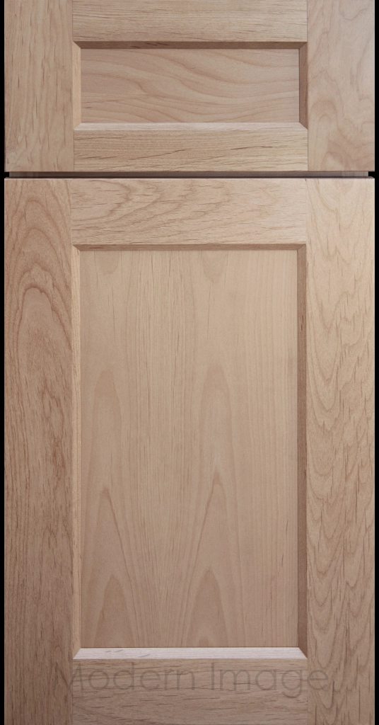Laguna Ghost matte-stained painted Shaker kitchen cabinet door with wide rails, inside profile and flat center panel.